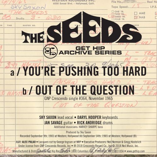 Seeds, the– You're Pushing Too Hard – New 7"