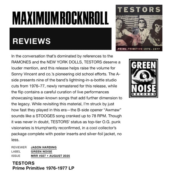 Testors – Prime Primitive: 1976 - 1977 [REMASTERED Deluxe Silver Edition or Standard Black Vinyl Edition] - New LP