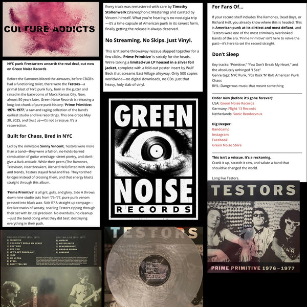 Testors – Prime Primitive: 1976 - 1977 [REMASTERED Deluxe Silver Edition or Standard Black Vinyl Edition] - New LP