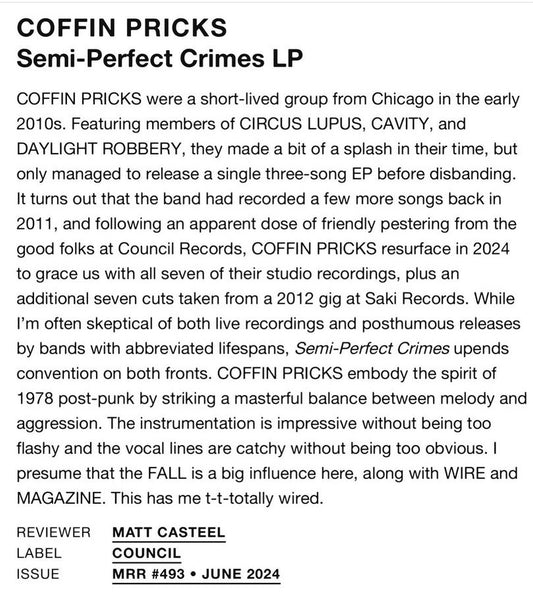 Coffin Pricks – Semi-Perfect Crimes [PINK VINYL] – New LP