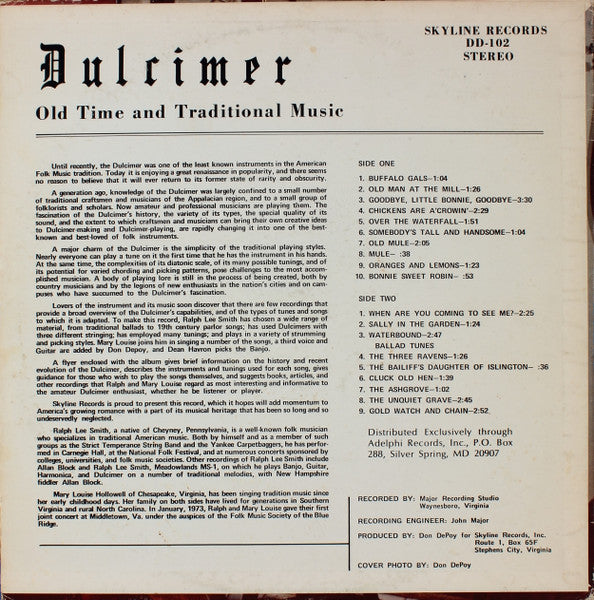 Smith, Ralph Lee with Mary Louise Hollowell – Dulcimer: Old-Time And Traditional Music - Used LP