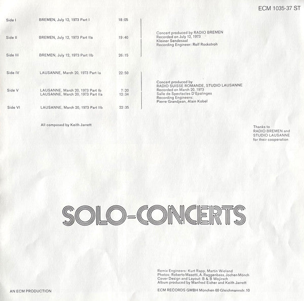 Jarrett, Keith – Solo Concerts: Bremen / Lausanne [3xLP box w/ booklet] - Used LP