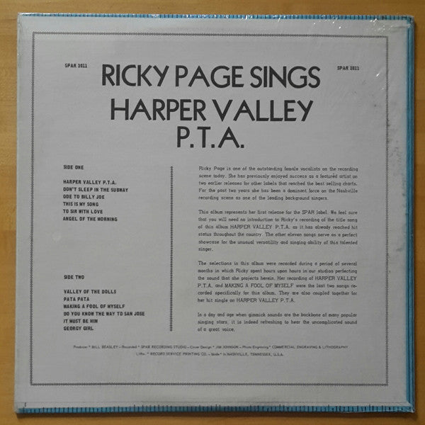 Page, Ricky ‎– Ricky Page Sings Harper Valley P.T.A. – Used LP