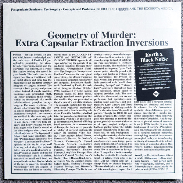 Earth x Black Noi$e – Geometry of Murder: Extra Capsular Extraction Inversions [CRYSTAL CLEAR VINYL 2xLP IMPORT] - New LP
