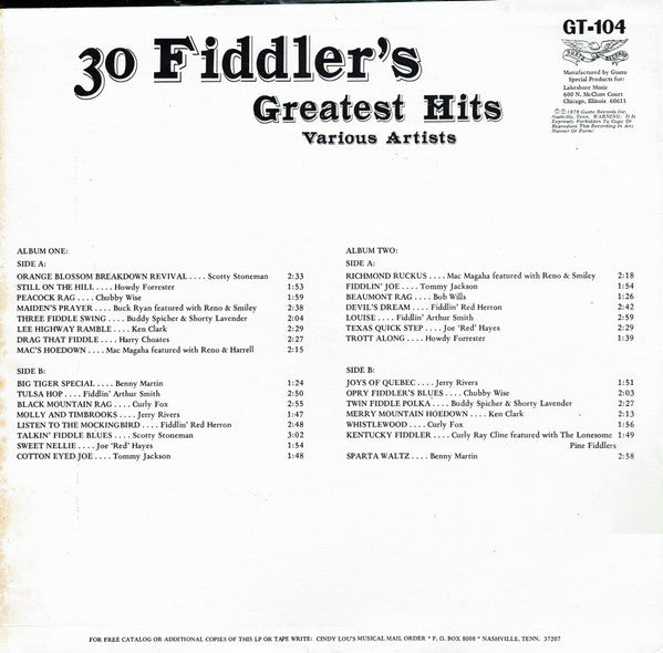 Various Artists ‎– 30 Fiddlers' Greatest Hits [2xLP] – Used LP