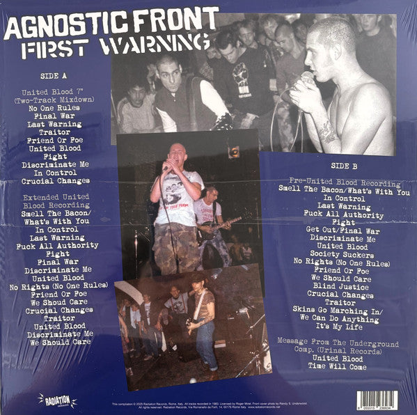 Agnostic Front – First Warnings (The 'United Blood Era' Recordings: New York City 1983 [IMPORT Blue Vinyl] - New LP