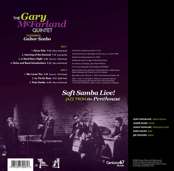 Gary McFarland Quintet Featuring Gabor Szabo – Soft Samba Live! Jazz From The Penthouse – New LP